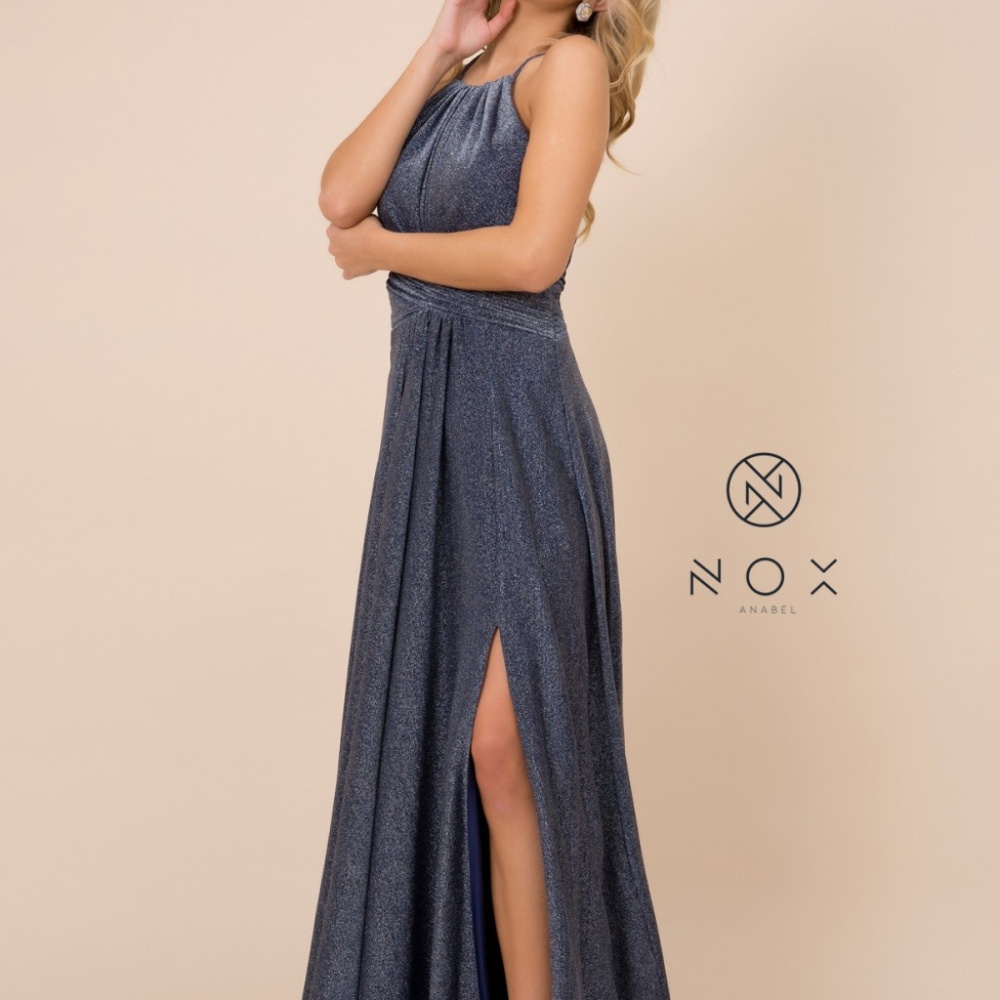 Halter Neckline Leg Slit Open Back Dress NXE184